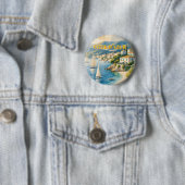  stijl Cote d'Azur Franse reizen Ronde Button 5,7 Cm (In situ)