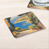  stijl Cote d'Azur Franse reizen schilderij Kartonnen Onderzetters (Schuin)