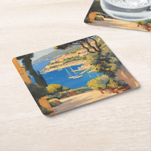  stijl Cote d'Azur Franse reizen schilderij Kartonnen Onderzetters (Schuin)