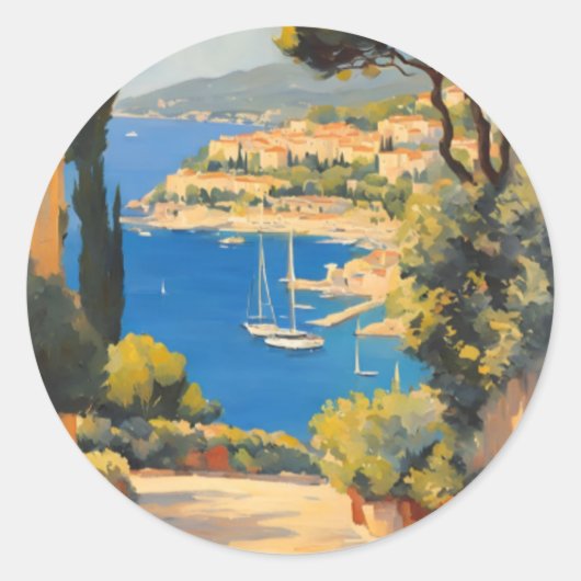 stijl Cote d'Azur Franse reizen schilderij Ronde Sticker (Voorkant)