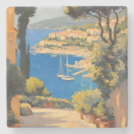 stijl Cote d'Azur Franse reizen schilderij Stenen Onderzetter (Voorkant)