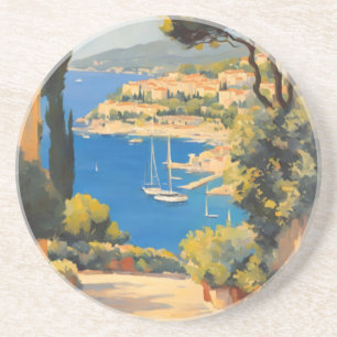 stijl Cote d'Azur Franse reizen schilderij Zandsteen Onderzetter