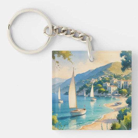  stijl Cote d'Azur Franse reizen Sleutelhanger (voorkant)