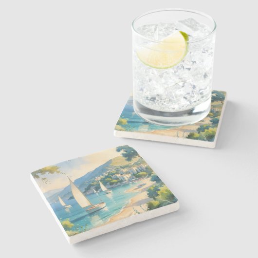  stijl Cote d'Azur Franse reizen Stenen Onderzetter (Zijkant)