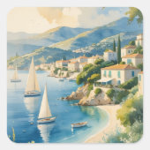  stijl Cote d'Azur Franse reizen Vierkante Sticker (Voorkant)