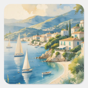  stijl Cote d'Azur Franse reizen Vierkante Sticker