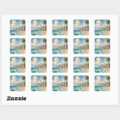 stijl Cote d'Azur Franse reizen Vierkante Sticker (Vel)
