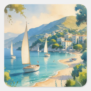  stijl Cote d'Azur Franse reizen Vierkante Sticker