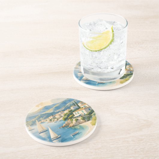  stijl Cote d'Azur Franse reizen Zandsteen Onderzetter (Zijkant)