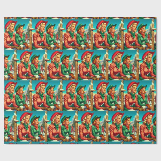  stijl cowgirl kerst cadeaupapier (Vlak)