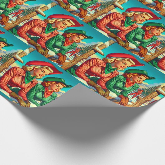  stijl cowgirl kerst cadeaupapier (Hoek)