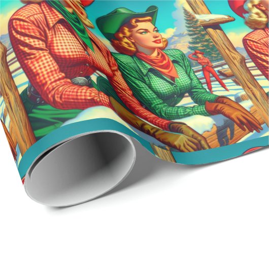  stijl cowgirl kerst cadeaupapier (Rol Hoek)