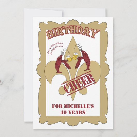  stijl Crawfish Fleur de Lis Birthday White Kaart (Achterkant)