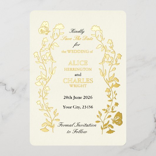 stijl Crème en goud Save The Date Folie Uitnodiging (Voorkant)