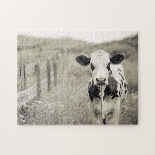 stijl Dairy Koe in een veld Legpuzzel