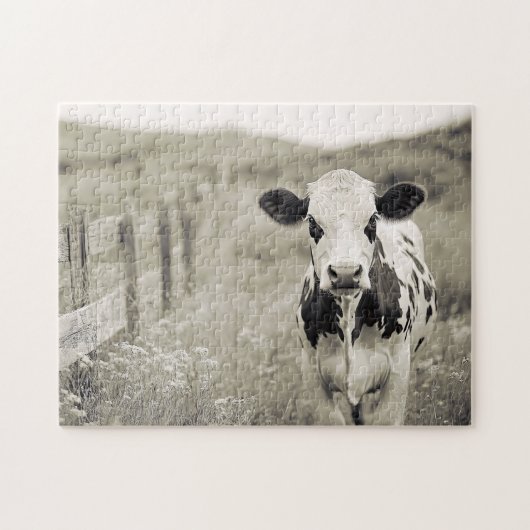 stijl Dairy Koe in een veld Legpuzzel (Horizontaal)