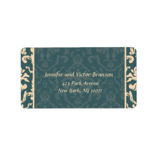 Stijl - Damask groen n off-white adresetiket Etiket