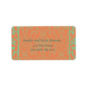 Stijl -Damask oranje n groen adreslabel Etiket