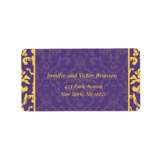 Stijl -Damask paars geel adreslabel Etiket (Voorkant)