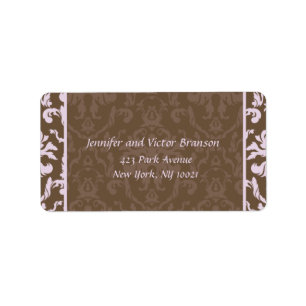 Stijl - Damask roze op bruin adresetiket Etiket