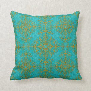  stijl Damask Turquoise Aqua Gold Pattern Kussen