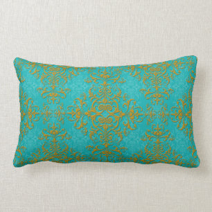  stijl Damask Turquoise Aqua Gold Pattern Kussen