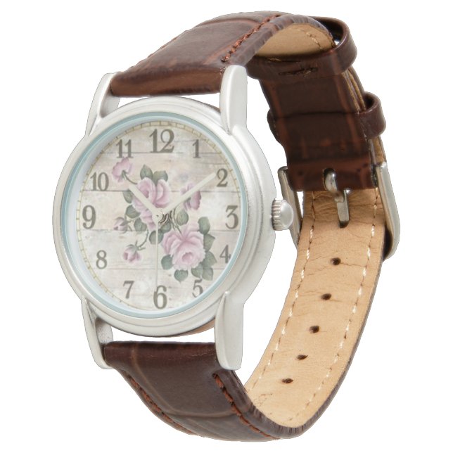 Stijl: Dames bruin lederen band horloge/bloemen Horloge (Gekanteld)
