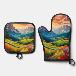 stijl Dolomieten Italië Poster Art Ovenwant & Pannenlap Set