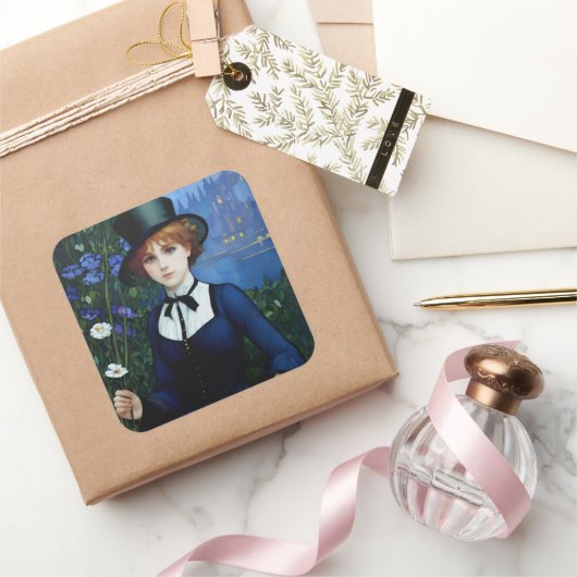  Stijl  Donker Academie Meisje Portret Vierkante Sticker (Geschenken)