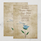 Stijl Dragonfly en Blauwe Bloemenbruiloft Kaart (Voorkant / Achterkant)