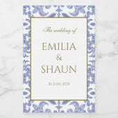 -stijl Dusty Blauw en Wit Patroon Wijn Etiket (Enkel label)