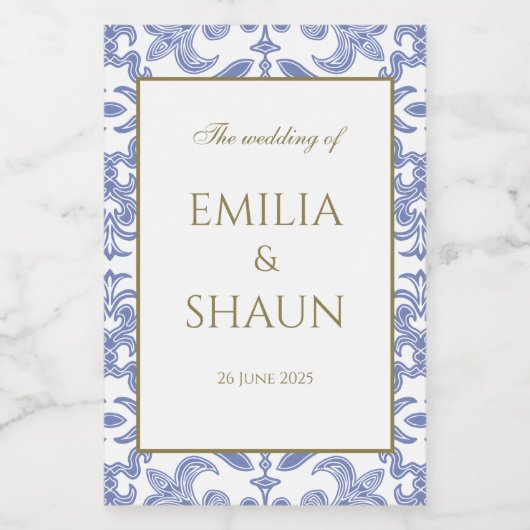 -stijl Dusty Blauw en Wit Patroon Wijn Etiket (Enkel label)