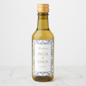 -stijl Dusty Blauw en Wit Patroon Wijn Etiket (Voorkant)