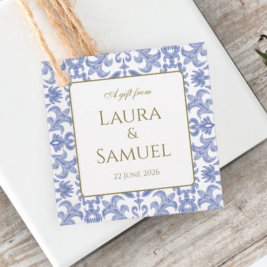 -stijl Dusty Blue Patterned Bedankjes Labels