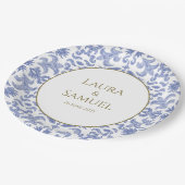 -stijl Dusty Blue Patterned Bruiloft Papieren Bordje (Gekanteld)