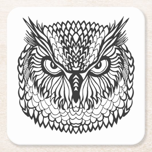 Stijl Eagle Owl Head Kartonnen Onderzetters (Voorkant)