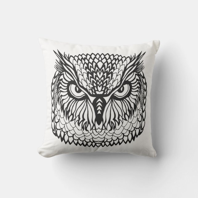 Stijl Eagle Owl Head Kussen (Voorkant)