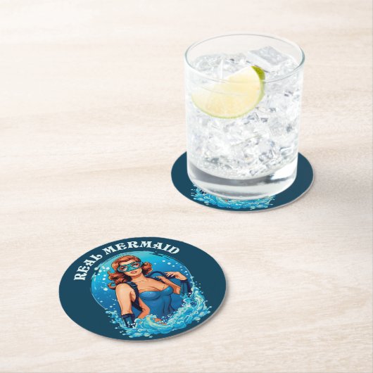  stijl echte zeemeermin - Vrouw duiker Ronde Kartonnen Onderzetter (Insitu)
