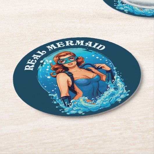stijl echte zeemeermin - Vrouw duiker Ronde Kartonnen Onderzetter (Gebogen)