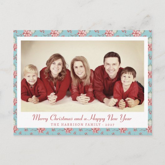 Stijl Eend Ei Blauw Holly Foto Feestdagenkaart (Voorkant)