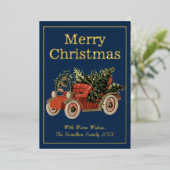  stijl Elegant Old Car Merry Kerstmis Folie Feestdagenkaart (Staand Voorkant)