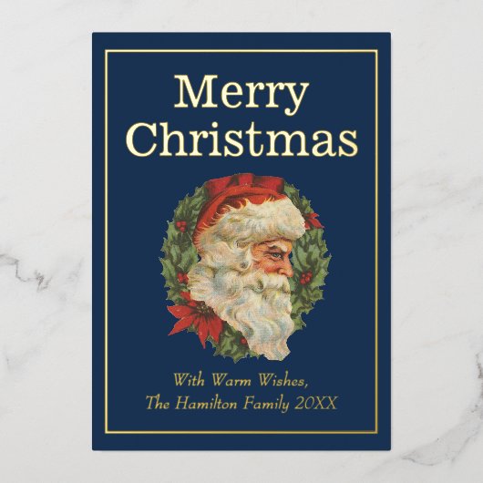  stijl Elegant Santa Merry-kerstgoud Folie Feestdagenkaart (Voorkant)