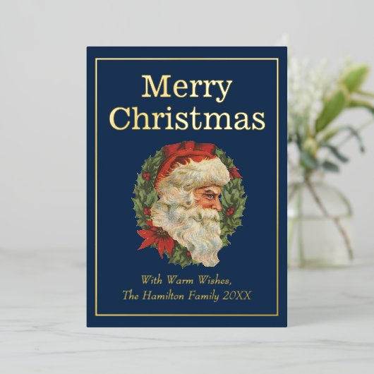  stijl Elegant Santa Merry-kerstgoud Folie Feestdagenkaart (Staand Voorkant)