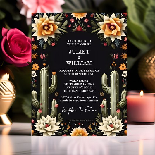 Stijl Elegante Fiesta Cactus Floral Mexicaanse bru Kaart
