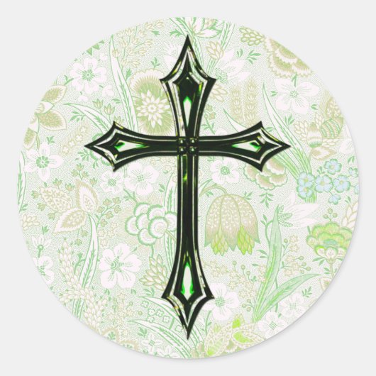  stijl Faith Cross in Groen Ronde Sticker (Voorkant)