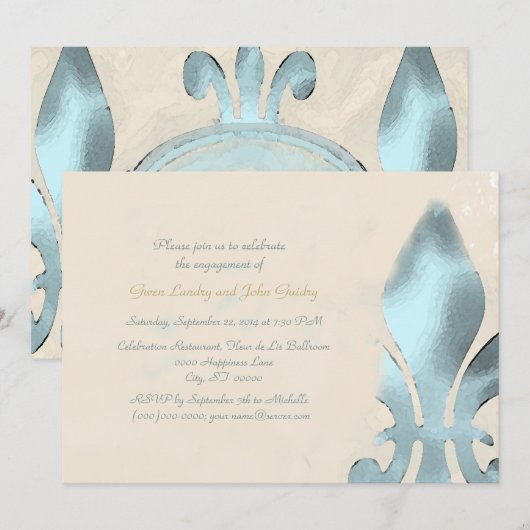  stijl Fleur de Lis Engagement Party Kaart (Voorkant / Achterkant)