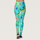  stijl Floral Aqua Blue Kleurrijke Kunst Leggings (Achterkant)
