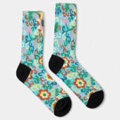  stijl Floral Art Aqua en Oranje Sokken (Rechts)