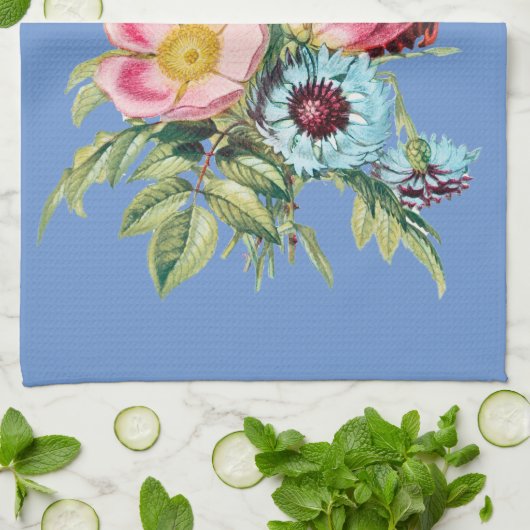  stijl Floral Bouquet op Blue Kitchen Towel Theedoek (Gevouwen)