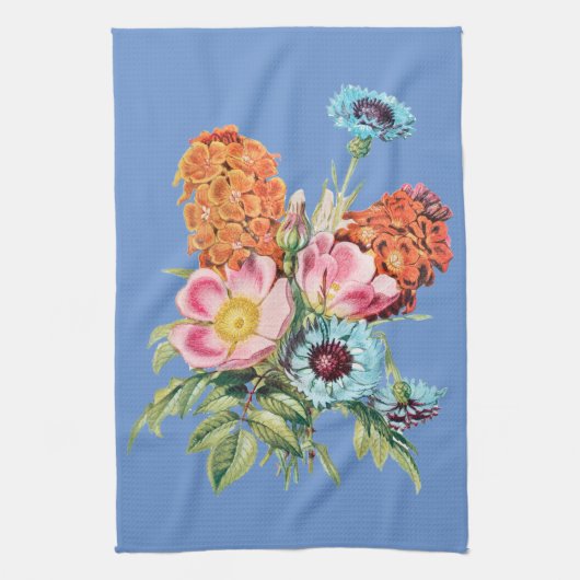  stijl Floral Bouquet op Blue Kitchen Towel Theedoek (Verticaal)